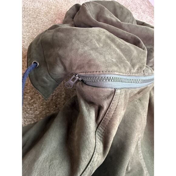 Marc New York Suede Leather Jacket Mens X-Large Long Zip Hood Up Coat Lining Vtg - Picture 12 of 16